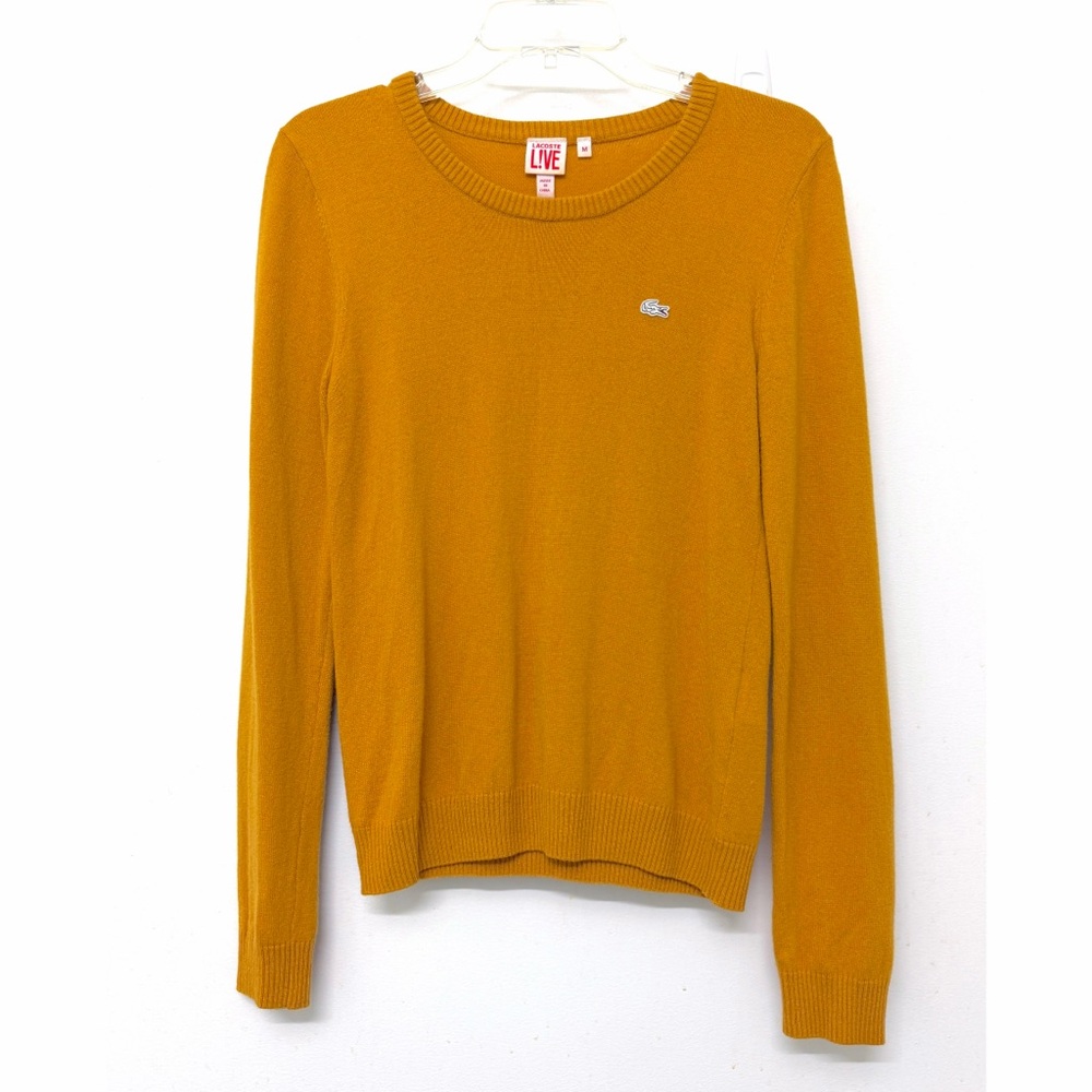 Lacoste Live Mustard Yellow Orange Long Sleeve Crewneck Sweater Wool M